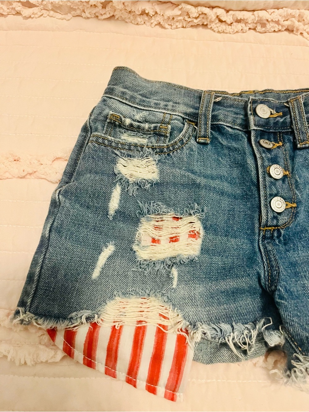 Old Navy Denim Shorts with American Flag Red, White, & Blue Pocket Details - Picture 2 of 12